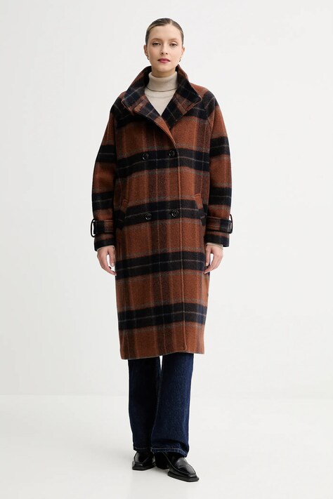 Kabát s prímesou vlny Sessun hnedá farba, 25112023