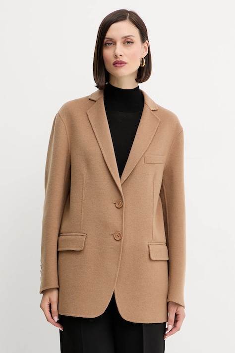 Twinset płaszcz z wełną kolor brązowy 252TP2072