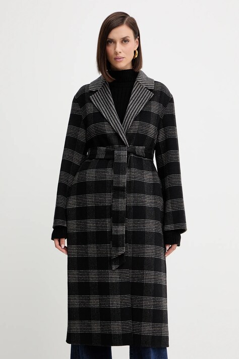 Twinset płaszcz dwustronny z wełną kolor czarny 252TP2080