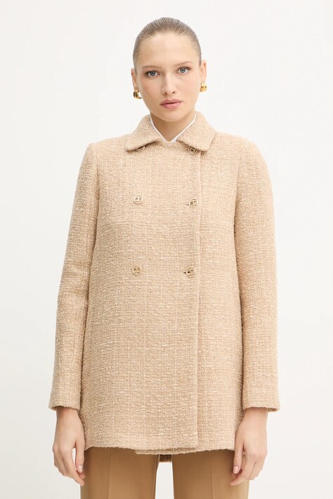 Twinset płaszcz z wełną kolor beżowy 252TP2141