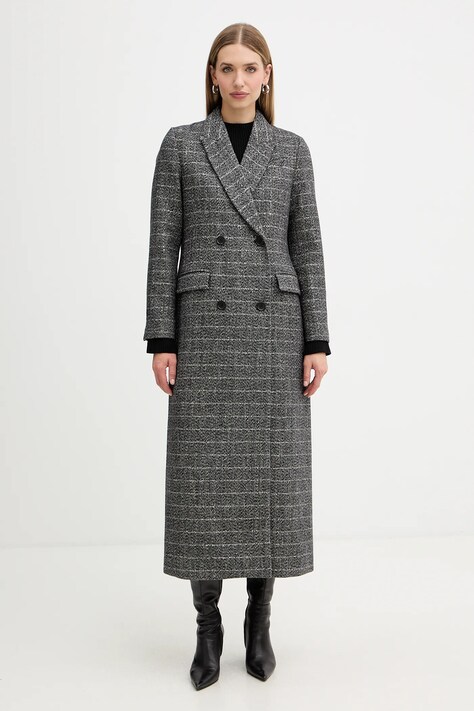 Kabát s prímesou vlny Twinset béžová farba, 252TT2041