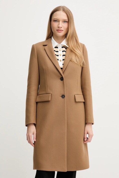 Kabát s příměsí vlny Tommy Hilfiger béžová barva, WW0WW46547
