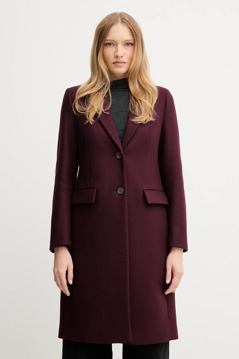 Tommy Hilfiger płaszcz z dodatkiem wełny kolor bordowy WW0WW46547