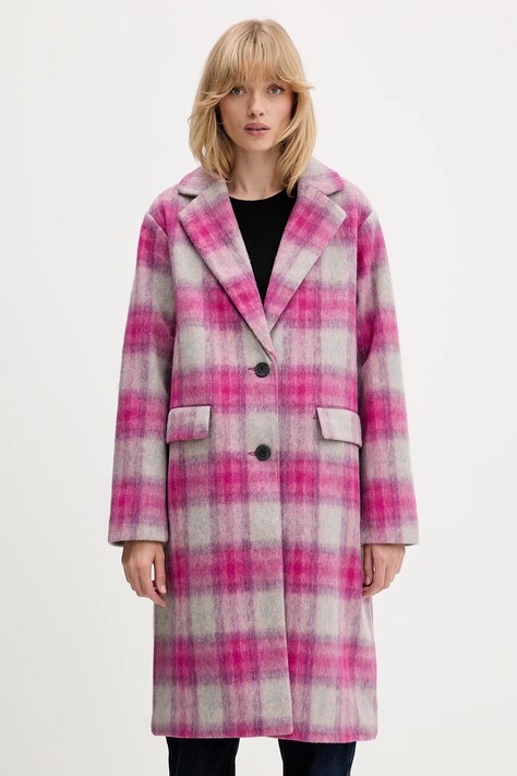 Desigual płaszcz z dodatkiem wełny PINKCHECK kolor różowy 25WWEW15