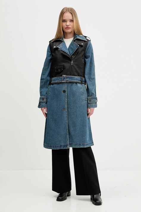 Desigual płaszcz jeansowy DENIMBIK kolor niebieski 25WWEW52
