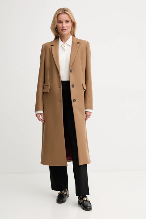 Tommy Hilfiger płaszcz z dodatkiem wełny kolor brązowy WW0WW47445