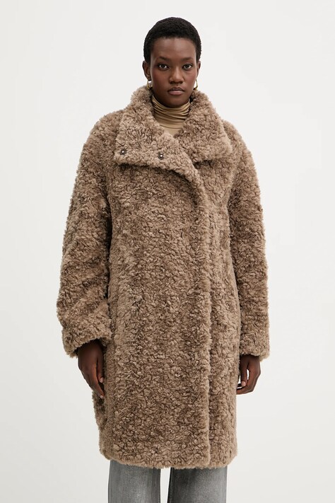 Plašč s primesjo volne BOSS bež barva, 50548340