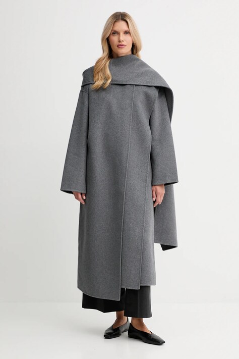 Παλτό με προσθήκη μαλλιού Calvin Klein χρώμα: γκρι, LV044D555G