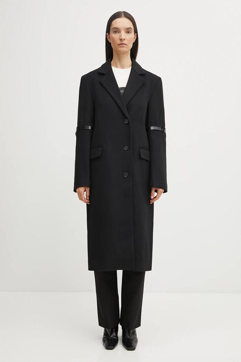 Kabát s prímesou vlny Coperni Logo Belted čierna farba, COPM14F1011