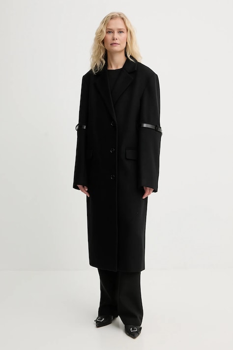 Coperni haină cu lână Logo Belted culoarea negru, COPM14F1011