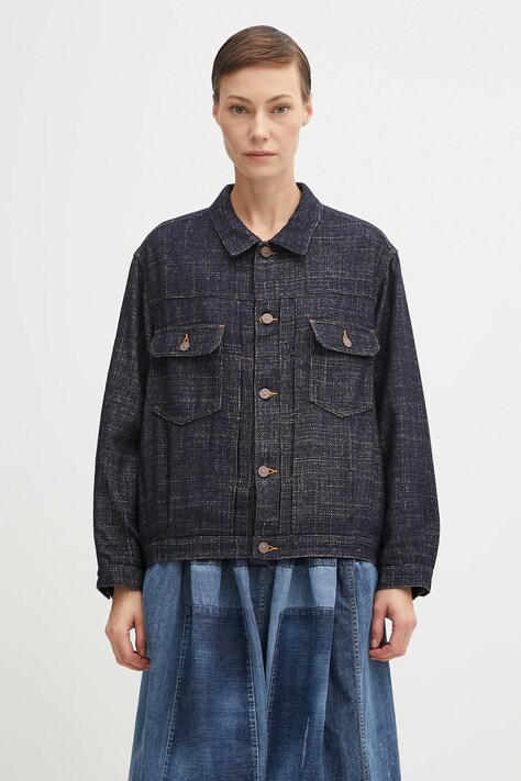 Visvim kurtka jedwabna 101x jkt kolor granatowy przejściowa oversize 325105013001