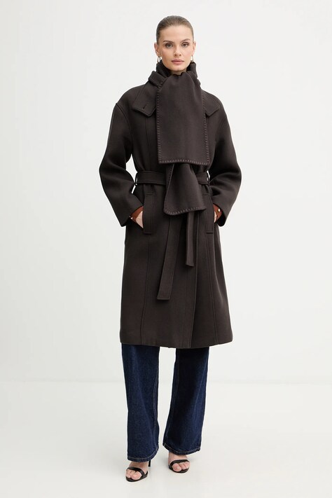 Morgan płaszcz z dodatkiem wełny kolor brązowy GSCARF