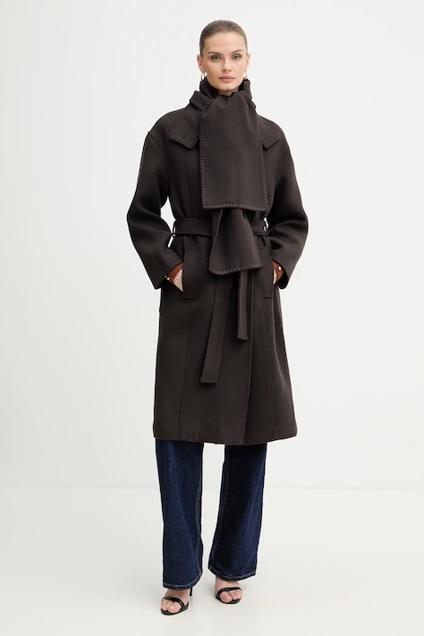 Morgan płaszcz z dodatkiem wełny kolor brązowy GSCARF