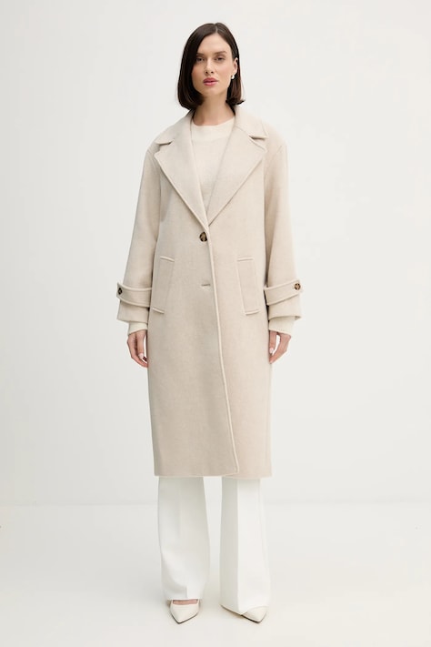 Pedro del Hierro płaszcz z dodatkiem wełny kolor beżowy 7522239