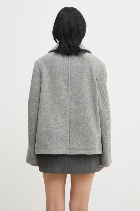 Lacoste płaszcz z dodatkiem wełny kolor szary BF5309