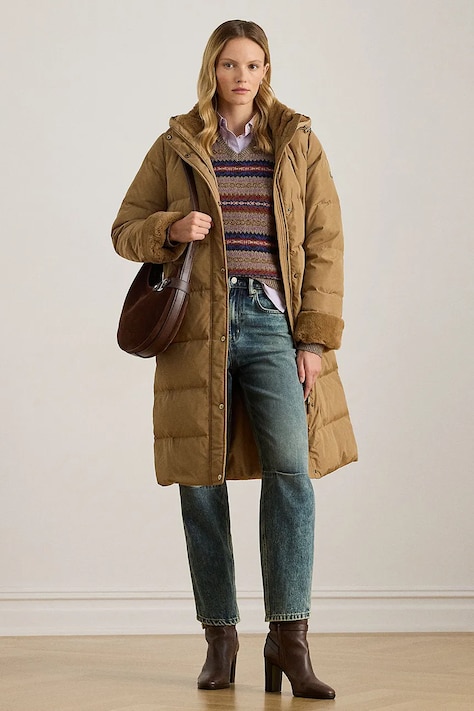 Lauren Ralph Lauren geacă de puf culoarea bej, de iarnă, 297P04130
