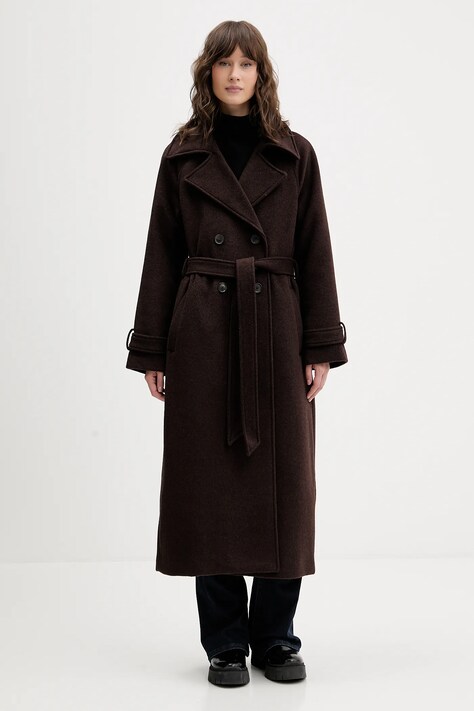 Abercrombie & Fitch płaszcz z dodatkiem wełny kolor brązowy KI144-5193-480