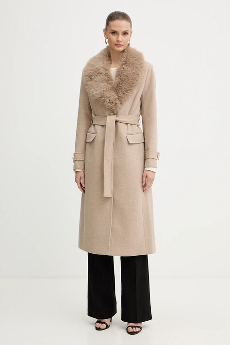 Morgan płaszcz z dodatkiem wełny kolor beżowy GPEAKS