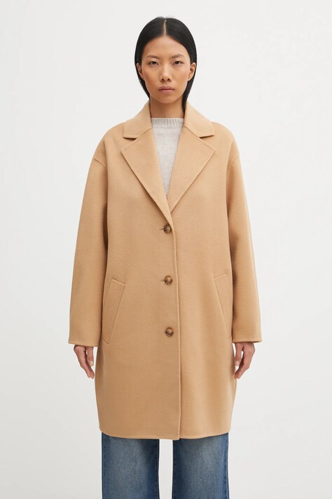 Maison Kitsuné płaszcz wełniany Doubleface kolor brązowy PW02211WQ4067