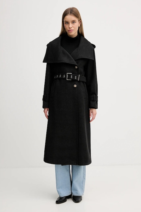 Kabát s příměsí vlny Sisley šedá barva, 224YLN06A