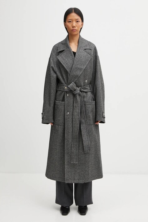 Fiorucci płaszcz z dodatkiem wełny Herringbone Maxi kolor czarny W25FWOCO001PL01GY01