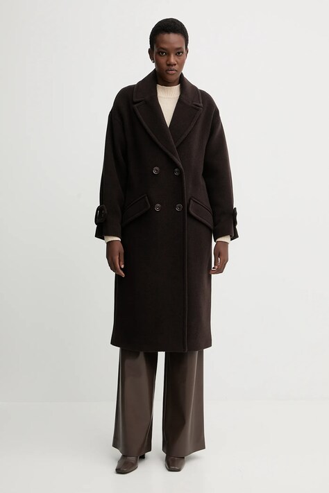 Sessun płaszcz z dodatkiem wełny kolor brązowy 24112025