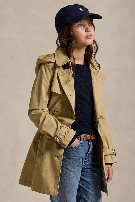 Dětský bavlněný trenčkot Polo Ralph Lauren béžová barva, 313915796001
