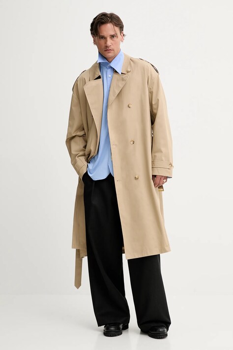 Les Deux trencz bawełniany Miles męski kolor beżowy przejściowy dwurzędowy 1000142