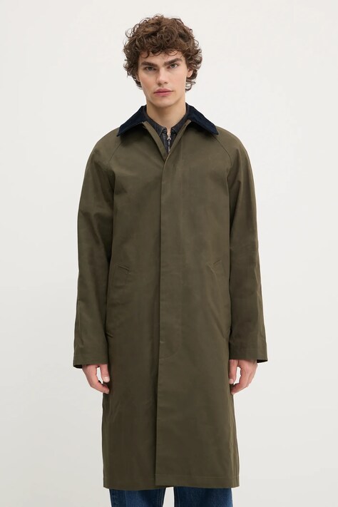 A.P.C. płaszcz bawełniany mac gaspard męski kolor zielony przejściowy COHIL.M01548