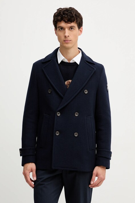 Hackett London płaszcz z dodatkiem wełny kolor granatowy HM4000041