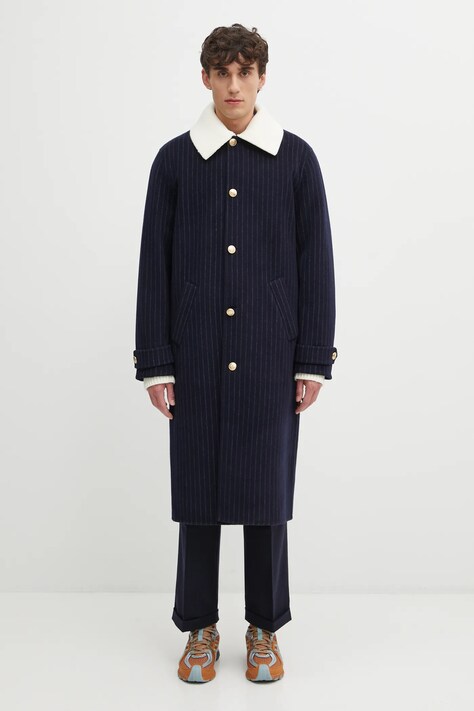 Drôle de Monsieur haină cu lână Le Manteau Pinstripes culoarea bleumarin, I.CT143.WO041