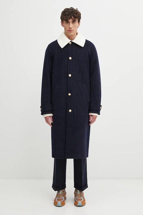 Пальто с добавлением шерсти Drôle de Monsieur Le Manteau Pinstripes цвет синий  I.CT143.WO041