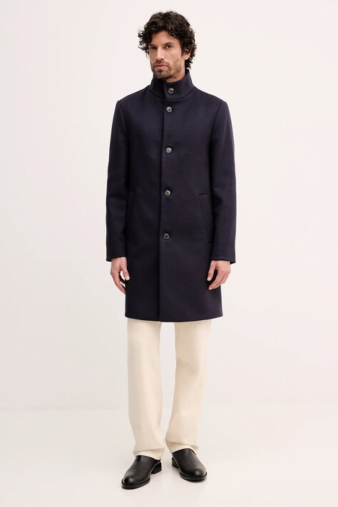 Tommy Hilfiger płaszcz z dodatkiem wełny kolor granatowy MW0MW40767