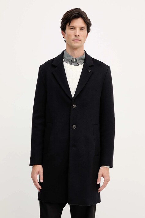 Tommy Hilfiger płaszcz z wełną kolor czarny MW0MW40768