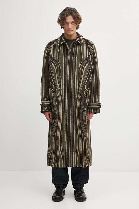 Пальто с добавлением шерсти Kenzo Leaf Stripe цвет зелёный  FF65MA0329IB