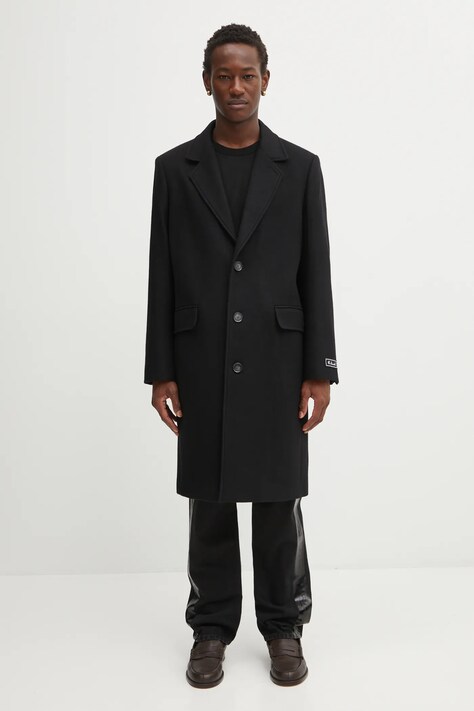 Lacoste płaszcz z dodatkiem wełny kolor czarny BH5935