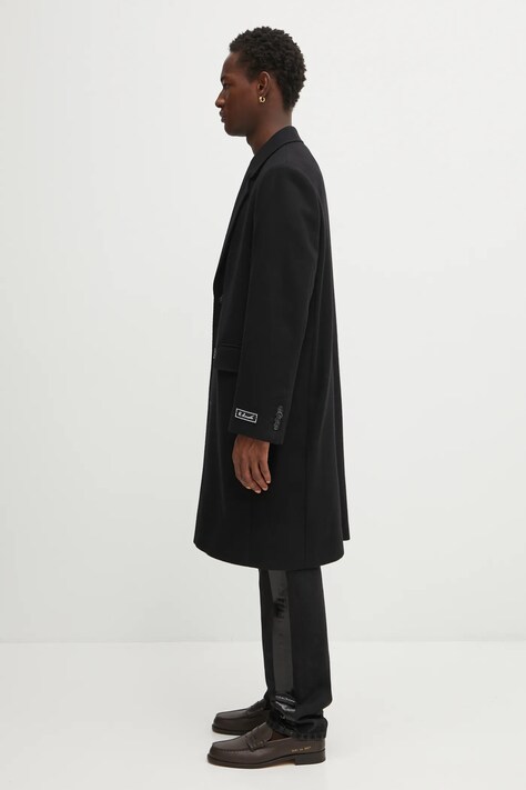 Lacoste płaszcz z dodatkiem wełny kolor czarny BH5935