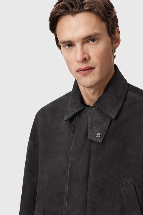 AllSaints płaszcz zamszowy BOLTON kolor czarny M003LD