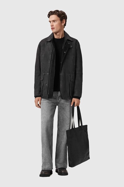 AllSaints płaszcz zamszowy BOLTON kolor czarny M003LD