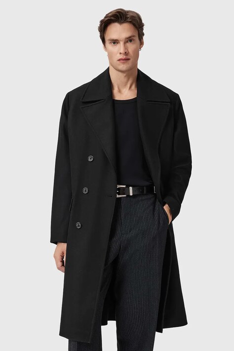 AllSaints płaszcz z dodatkiem wełny CURRAN kolor czarny M019OD