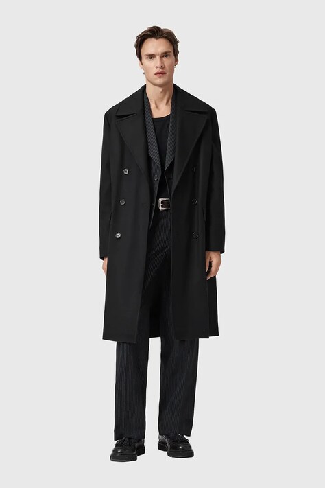 AllSaints płaszcz z dodatkiem wełny CURRAN kolor czarny M019OD