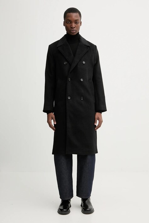 Abercrombie & Fitch płaszcz z dodatkiem wełny kolor czarny KI132-5187-900