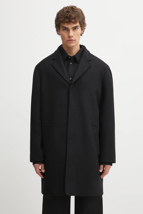 Maison Kitsuné płaszcz wełniany Tailored kolor czarny PM02205WM2030