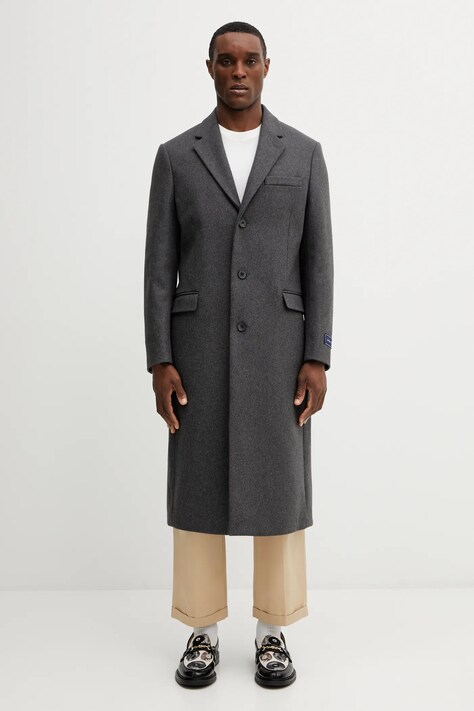 Sporty & Rich płaszcz z dodatkiem wełny Signature Logo Wool kolor szary OW04962326GY11