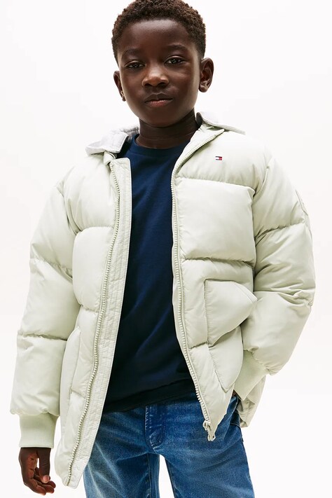 Tommy Hilfiger kurtka puchowa dziecięca kolor beżowy KB0KB09815