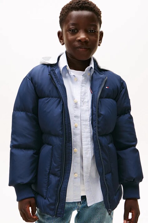 Tommy Hilfiger kurtka puchowa dziecięca kolor granatowy KB0KB09815