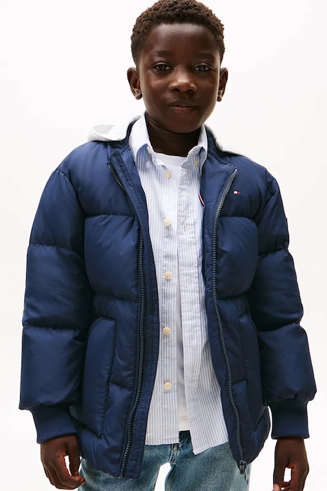 Detská páperová bunda Tommy Hilfiger tmavomodrá farba, KB0KB09815