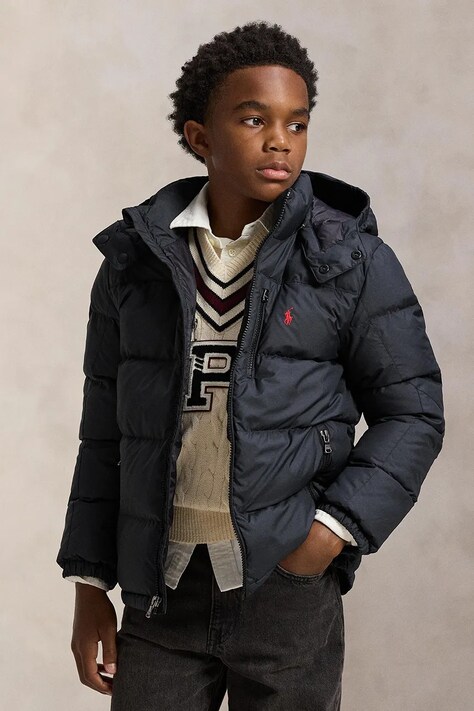 Detská páperová bunda Polo Ralph Lauren čierna farba, 323969861001