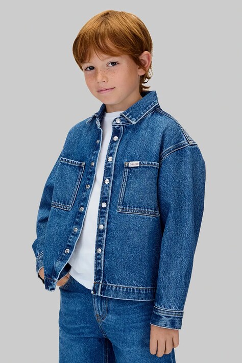 Calvin Klein Jeans kurtka bawełniana dziecięca kolor niebieski IB0IB02594