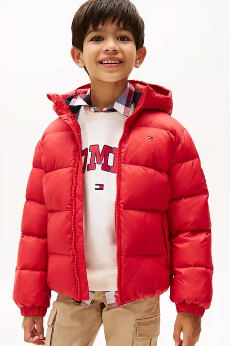 Tommy Hilfiger kurtka puchowa dziecięca kolor czerwony KB0KB10091